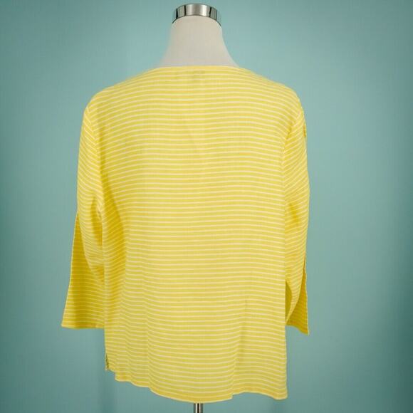 Talbots Size XL Yellow Embroidered Bead Split V Neck Long Sleeve Boxy Linen Top - Picture 3 of 6